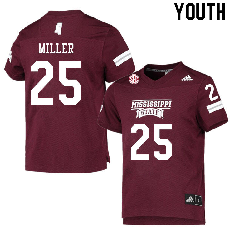 Youth #25 Wesley Miller Mississippi State Bulldogs College Football Jerseys Sale-Maroon